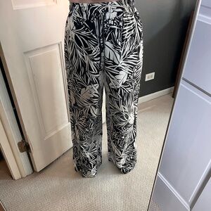 Frame Denim Monochrome Tropical Print Wide Leg Pants, size L